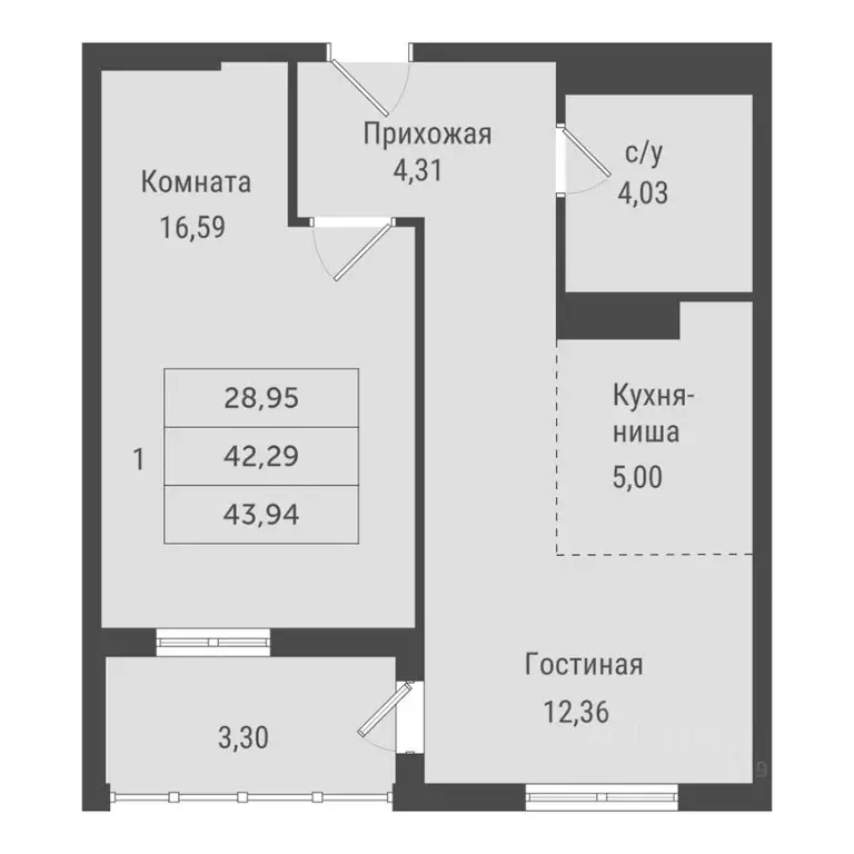 1-к кв. Ханты-Мансийский АО, Сургут Игоря Киртбая ул., 1А (43.94 м) - Фото 1
