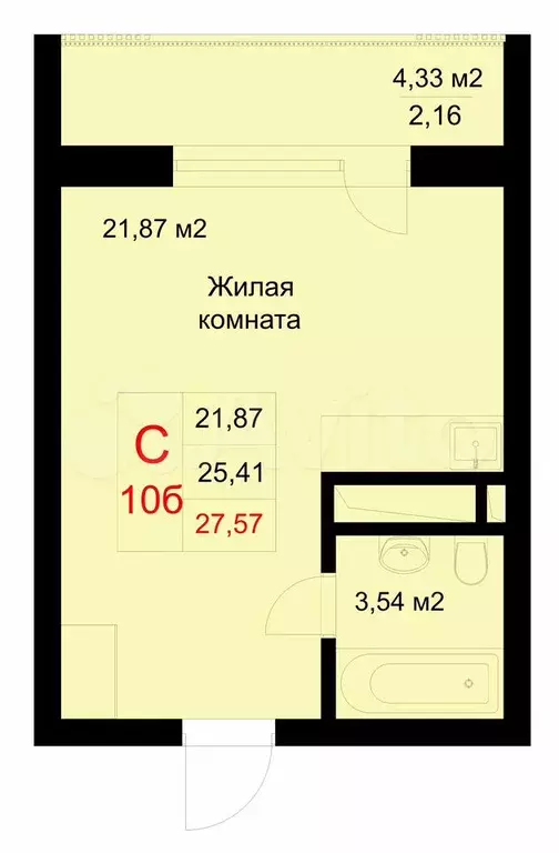 Квартира-студия, 27,6 м, 2/10 эт. - Фото 0