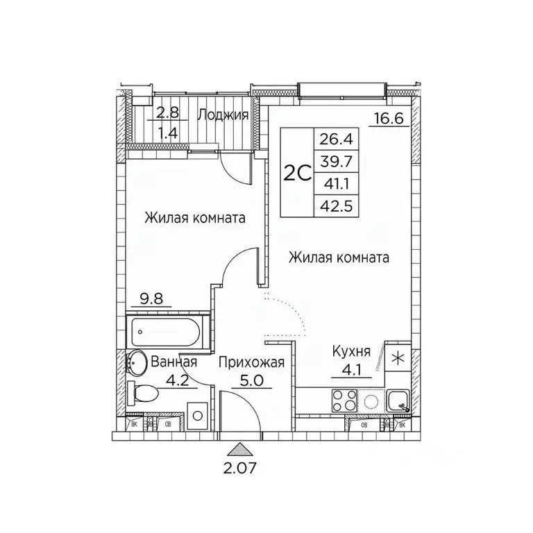 2-к кв. Приморский край, Владивосток ул. Расула Гамзатова, 7к2 (42.5 ... - Фото 1