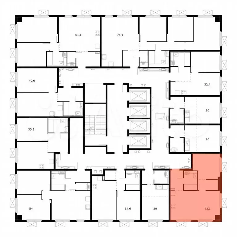 1-к. квартира, 43,1 м, 28/28 эт. - Фото 1