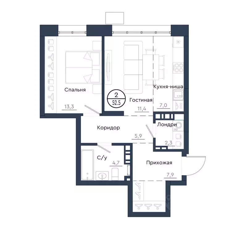 2-к кв. Красноярский край, Красноярск Чижи жилой комплекс (52.5 м) - Фото 1