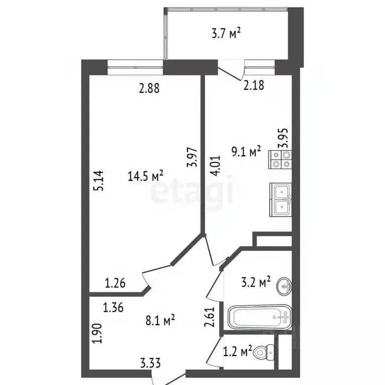 1-к кв. Санкт-Петербург ул. Есенина, 1к1 (40.0 м) - Фото 2