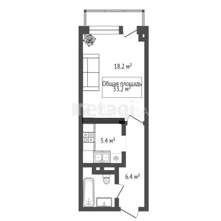 1-к кв. Новосибирская область, Новосибирск ул. Есенина, 12/2 (33.2 м) - Фото 1