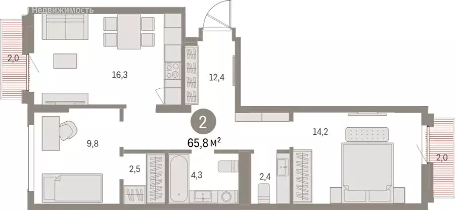 2-комнатная квартира: Екатеринбург, микрорайон Академический, 19-й ... - Фото 2