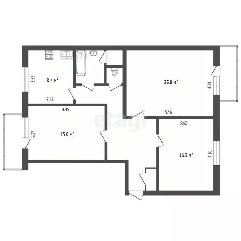 3-к кв. Белгородская область, Белгород ул. Костюкова, 36 (84.7 м) - Фото 1