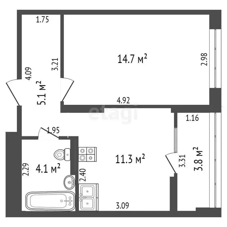1-комнатная квартира: Тюмень, улица Виктора Тимофеева, 9 (43.5 м) - Фото 1