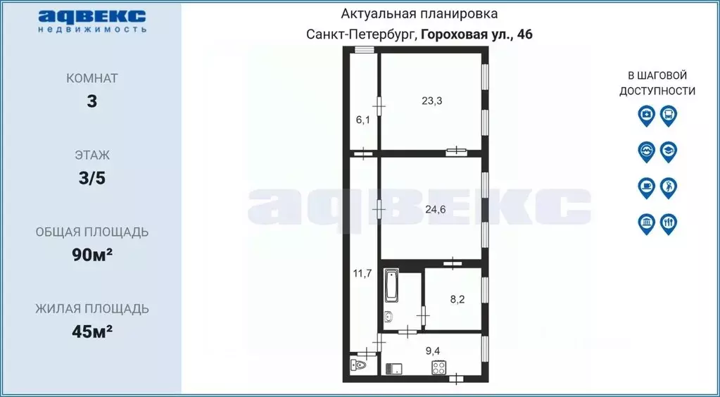3-к кв. Санкт-Петербург Гороховая ул., 46 (90.0 м) - Фото 1