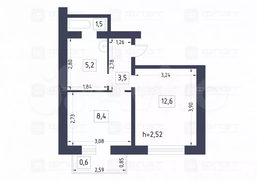 2-к. квартира, 31,8 м, 5/5 эт. - Фото 1