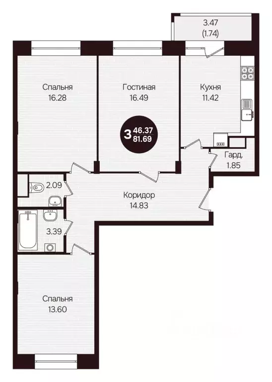 3-к кв. Чувашия, Новочебоксарск ул. Воинов-интернационалистов, поз24 ... - Фото 0