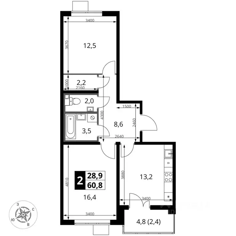 2-к кв. Московская область, Ленинский городской округ, пос. Ленинский ... - Фото 1