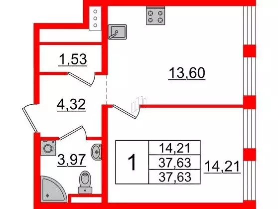 1-к кв. Санкт-Петербург ул. Челюскина, 10 (37.63 м) - Фото 0