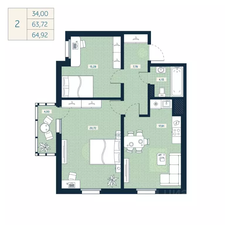 2-к кв. Санкт-Петербург Белевский пер., 4 (63.72 м) - Фото 1