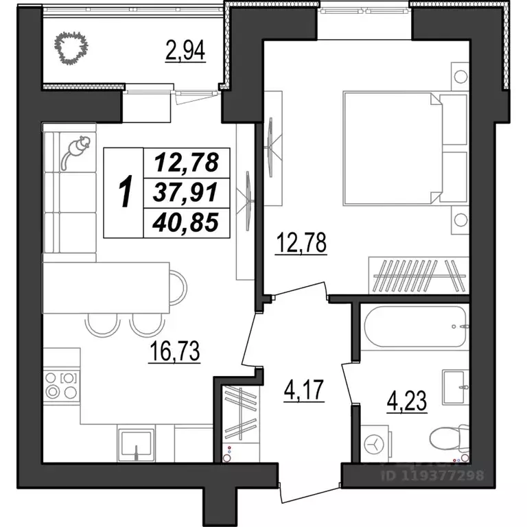 1-к кв. Мордовия, Саранск ул. 1-я Набережная, 56 (40.85 м) - Фото 1