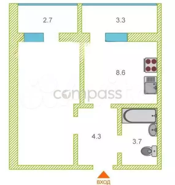 1-к. квартира, 30 м, 2/6 эт. - Фото 0