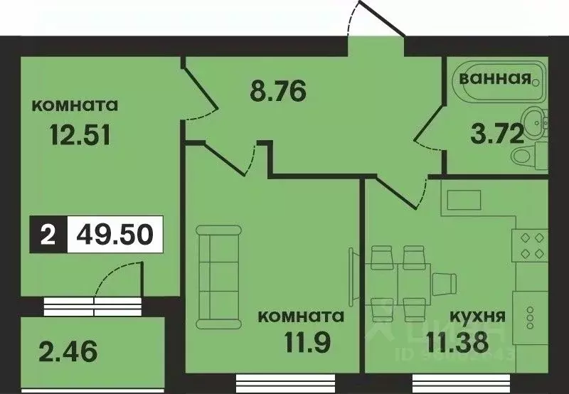 2-к кв. Владимирская область, Муром ул. 1-я Новослободская (49.5 м) - Фото 0