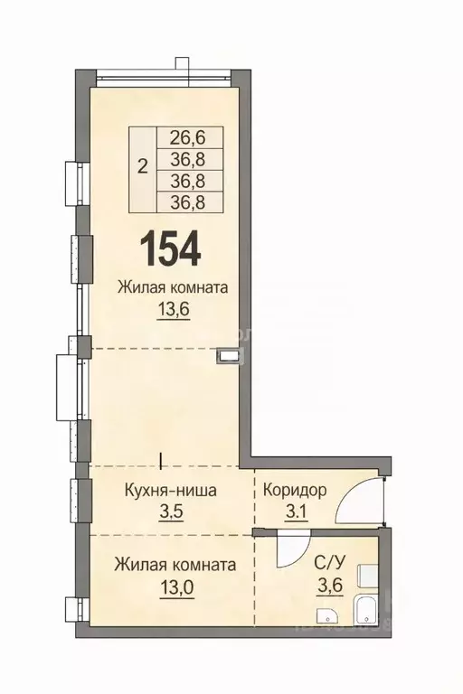 1-к кв. Москва Новоостаповская ул., 16к1 (36.8 м) - Фото 2