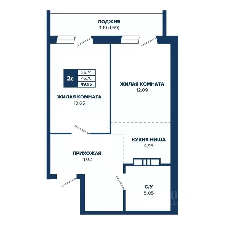 2-к кв. Новосибирская область, Новосибирск Знаменский кв-л,  (49.95 м) - Фото 0