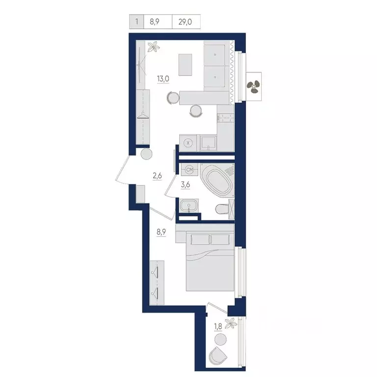 1-к кв. Башкортостан, Уфа ул. Евгения Столярова, 13 (29.0 м) - Фото 1