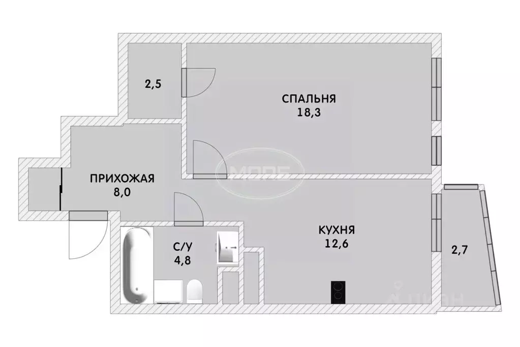 1-к кв. Калининградская область, Калининград ул. Гайдара, 90 (48.9 м) - Фото 2