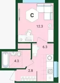 Студия Тюменская область, Тюмень ул. Тальниковая, 9 (26.4 м) - Фото 1