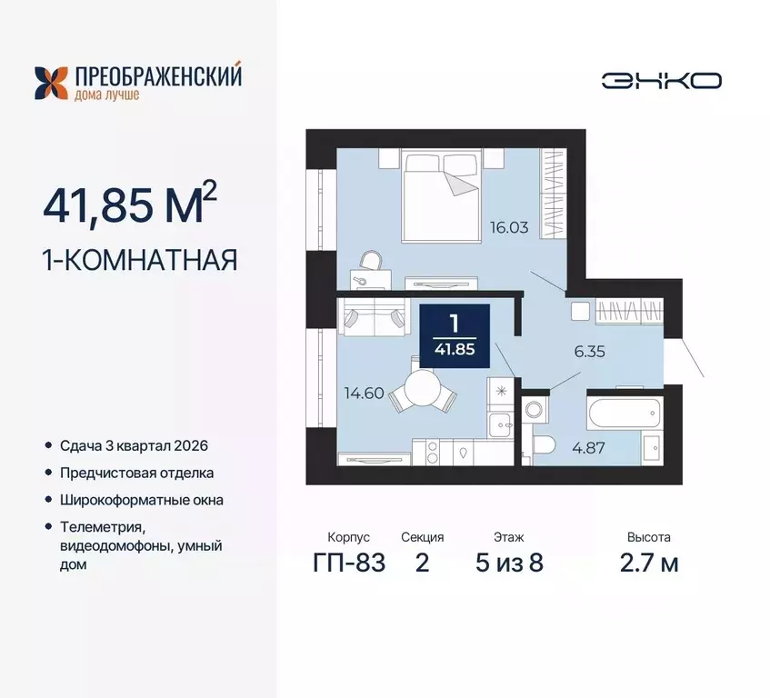 1-к кв. Ямало-Ненецкий АО, Новый Уренгой Славянский мкр,  (41.85 м) - Фото 0