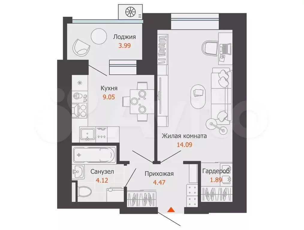 1-к. квартира, 36 м, 4/8 эт. - Фото 0