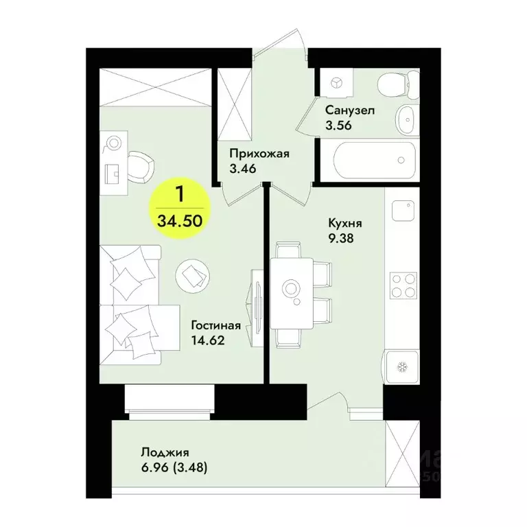 1-к кв. Марий Эл, Йошкар-Ола  (34.5 м) - Фото 1