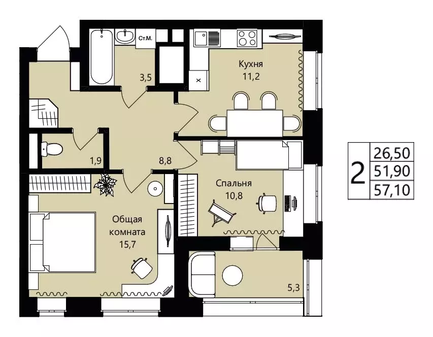 2-комнатная квартира: Саранск, жилой район Юбилейный, 3-й микрорайон, ... - Фото 1