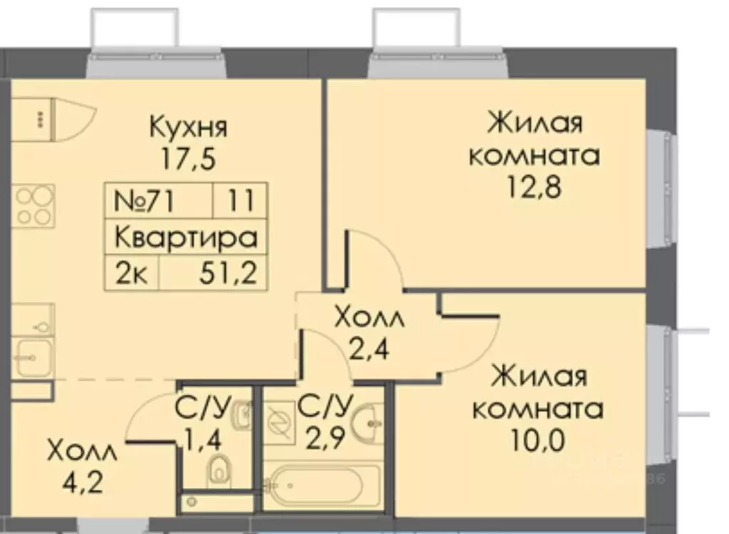 3-к кв. Москва ул. Красулинская, 22 (51.1 м) - Фото 1