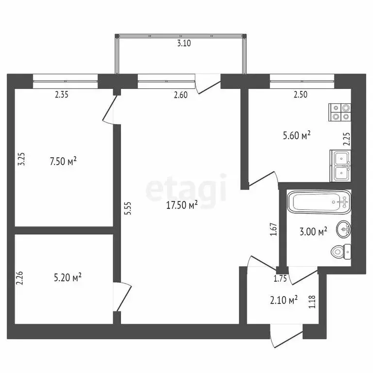 2-комнатная квартира: Омск, Космический проспект, 43 (41.1 м) - Фото 0