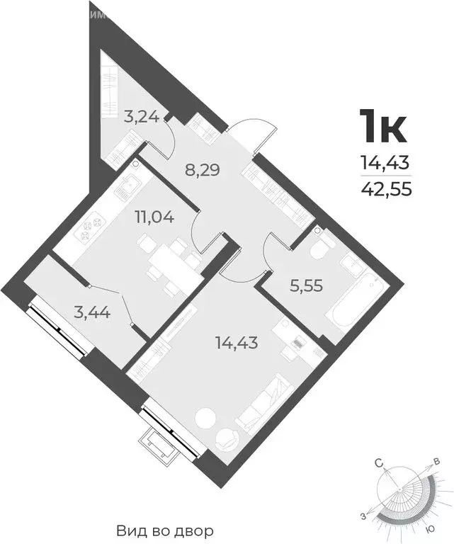 1-комнатная квартира: Новосибирск, улица Лобачевского, 51/1 (42.6 м) - Фото 0