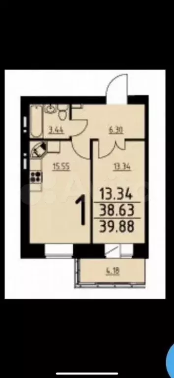 1-к. квартира, 40 м, 1/9 эт. - Фото 0
