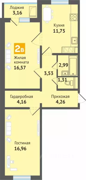 2-к кв. Чувашия, Чебоксары ул. Академика В.Н.Челомея, 14 (64.3 м) - Фото 1
