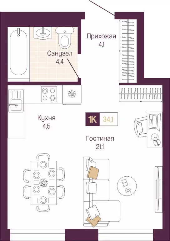 1-комнатная квартира: Нижний Новгород, Нижегородский район (34.1 м) - Фото 1