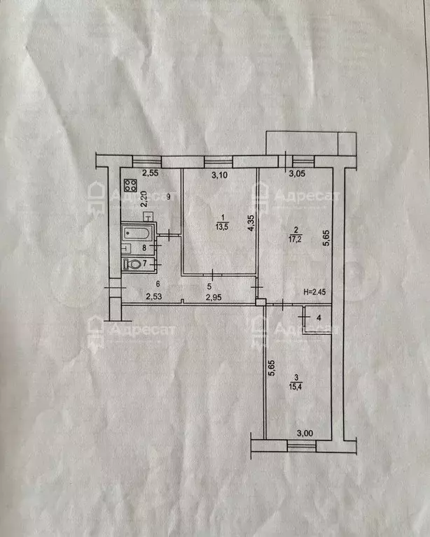 3-к. квартира, 64,7 м, 4/5 эт. - Фото 0