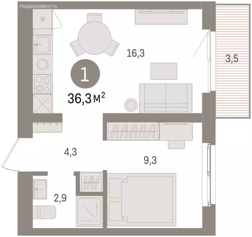 1-комнатная квартира: Екатеринбург, жилой район Юго-Западный, жилой ... - Фото 2