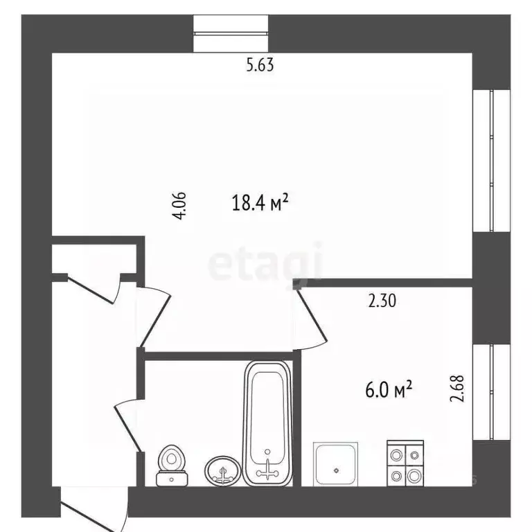 1-к кв. Калужская область, Калуга ул. Глаголева, 11 (31.3 м) - Фото 2