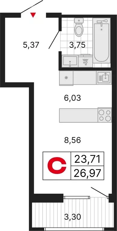 Квартира-студия: Екатеринбург, ЖК ДНК: Дом на Куйбышева (26.97 м) - Фото 1