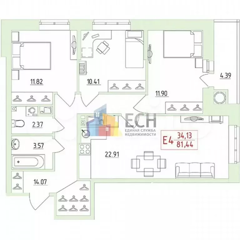3-к. квартира, 81,5 м, 8/22 эт. - Фото 0