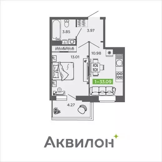 1-к кв. Архангельская область, Северодвинск И-1 кв-л, Аквилон Нео ... - Фото 0
