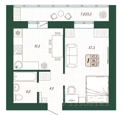 1-к кв. Самарская область, Волжский район, Смышляевка городское ... - Фото 1