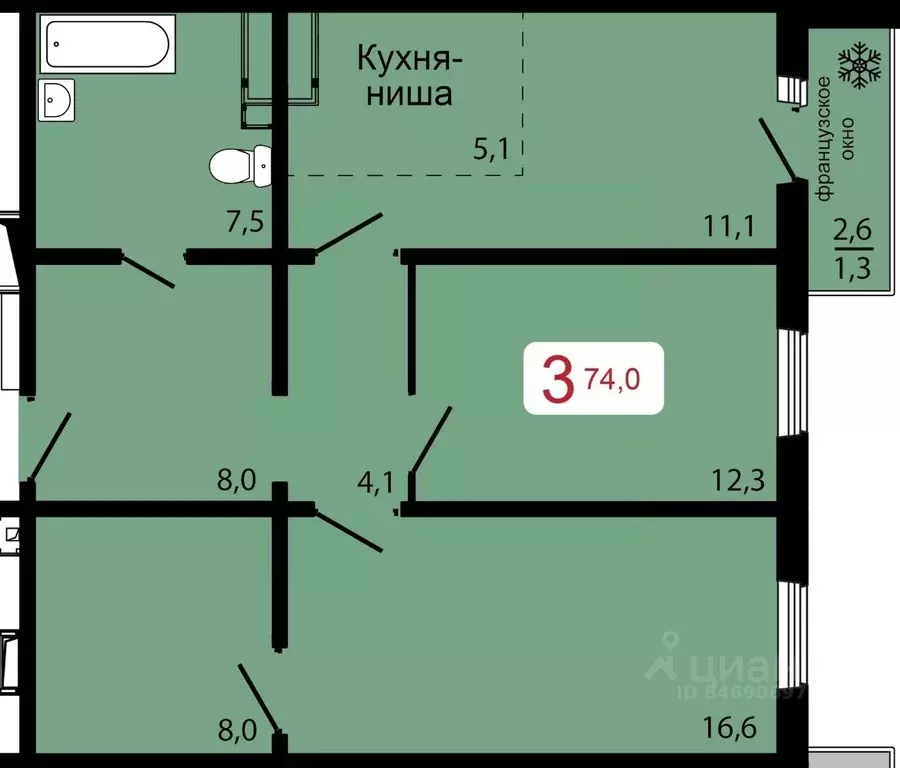 3-к кв. Красноярский край, Красноярск ул. Калинина (74.0 м) - Фото 0