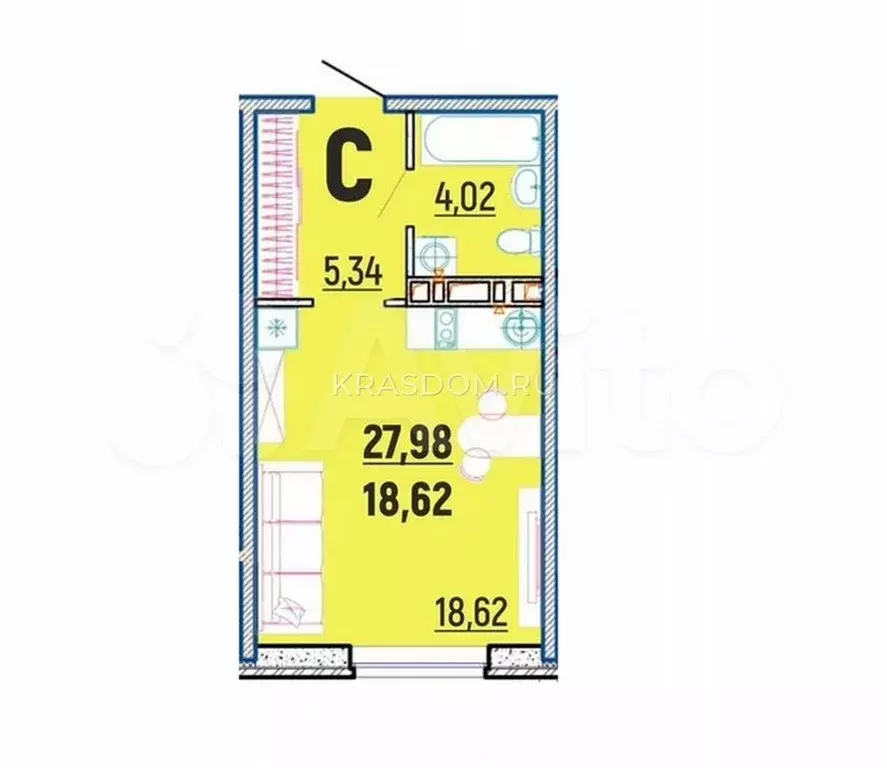 Квартира-студия, 28 м, 2/12 эт. - Фото 1