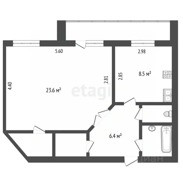 1-к кв. Ямало-Ненецкий АО, Муравленко ул. Нефтяников, 3 (45.0 м) - Фото 2