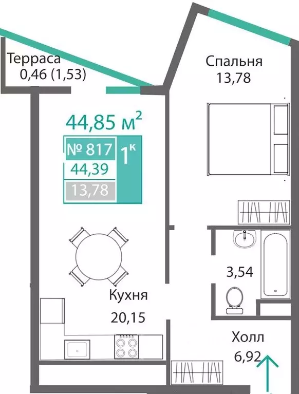 1-к кв. Крым, Симферополь Крымская роза мкр,  (44.85 м) - Фото 0