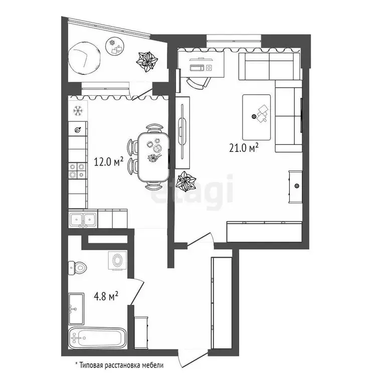 1-комнатная квартира: Тюмень, Заречный проезд, 39А (50.5 м) - Фото 1