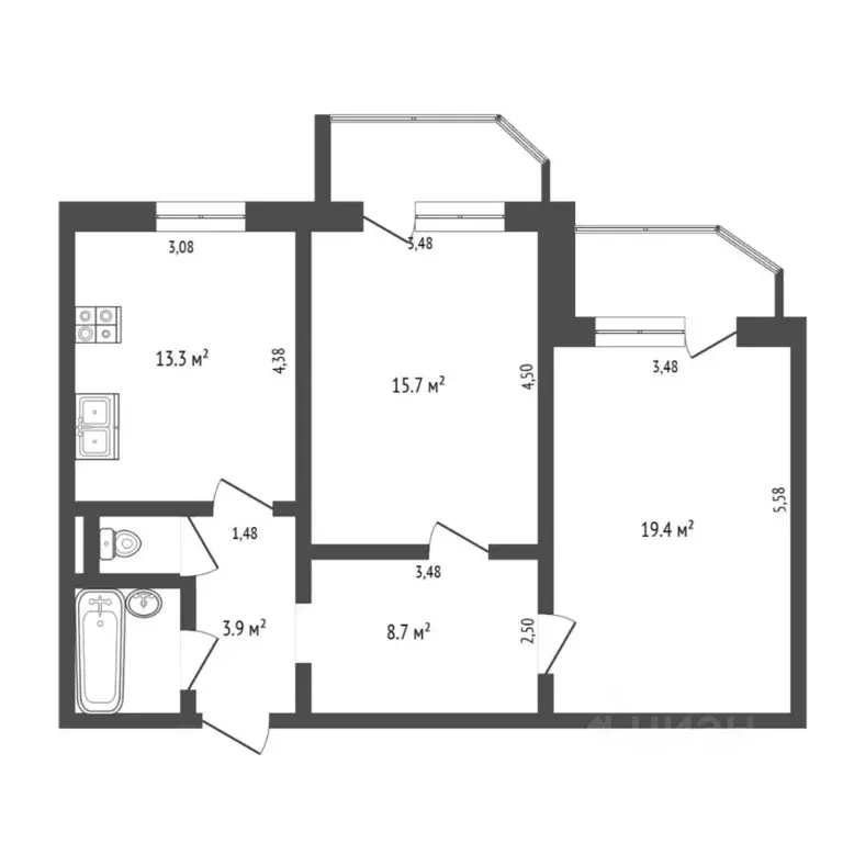 2-к кв. Тюменская область, Тюмень Транспортная ул., 79/2 (64.7 м) - Фото 1