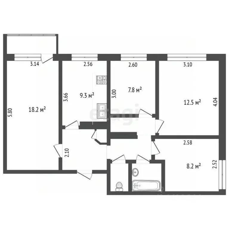 4-к кв. Белгородская область, Белгород Гостенская ул., 1 (69.0 м) - Фото 2