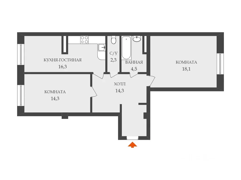 2-к кв. Санкт-Петербург Ждановская ул., 10 (70.0 м) - Фото 1