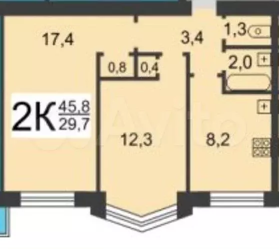 2-к. квартира, 45,4 м, 4/9 эт. - Фото 0